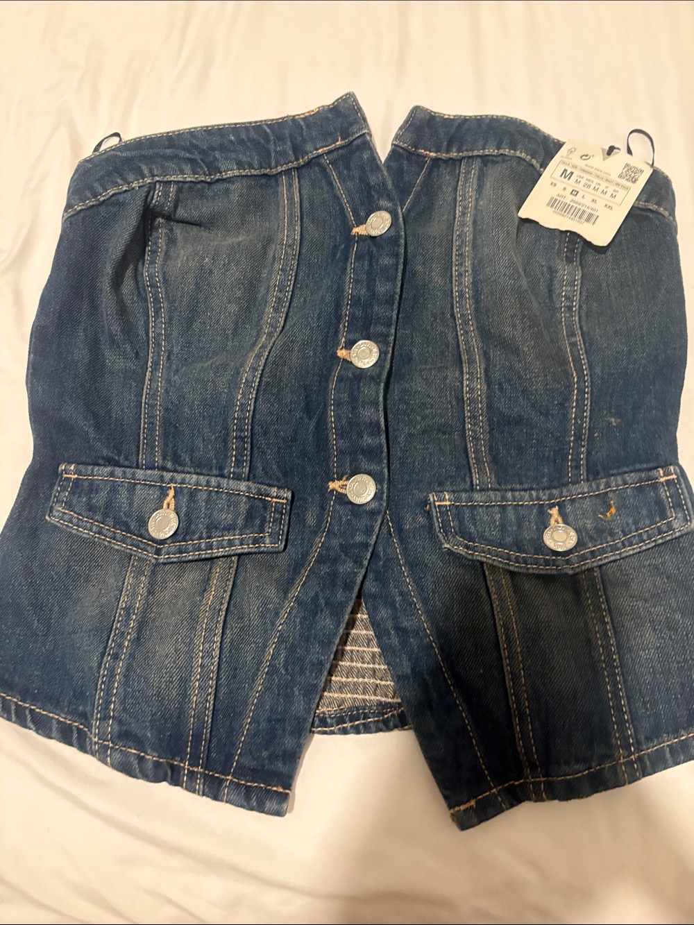 Zara Denim Blue Strapless Jean Shorts Skirt